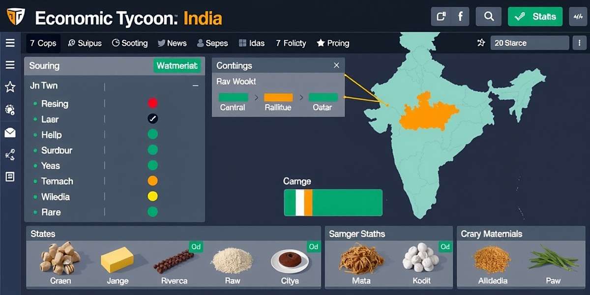 Economic Tycoon India supply chain management interface showing raw material sourcing across Indian states